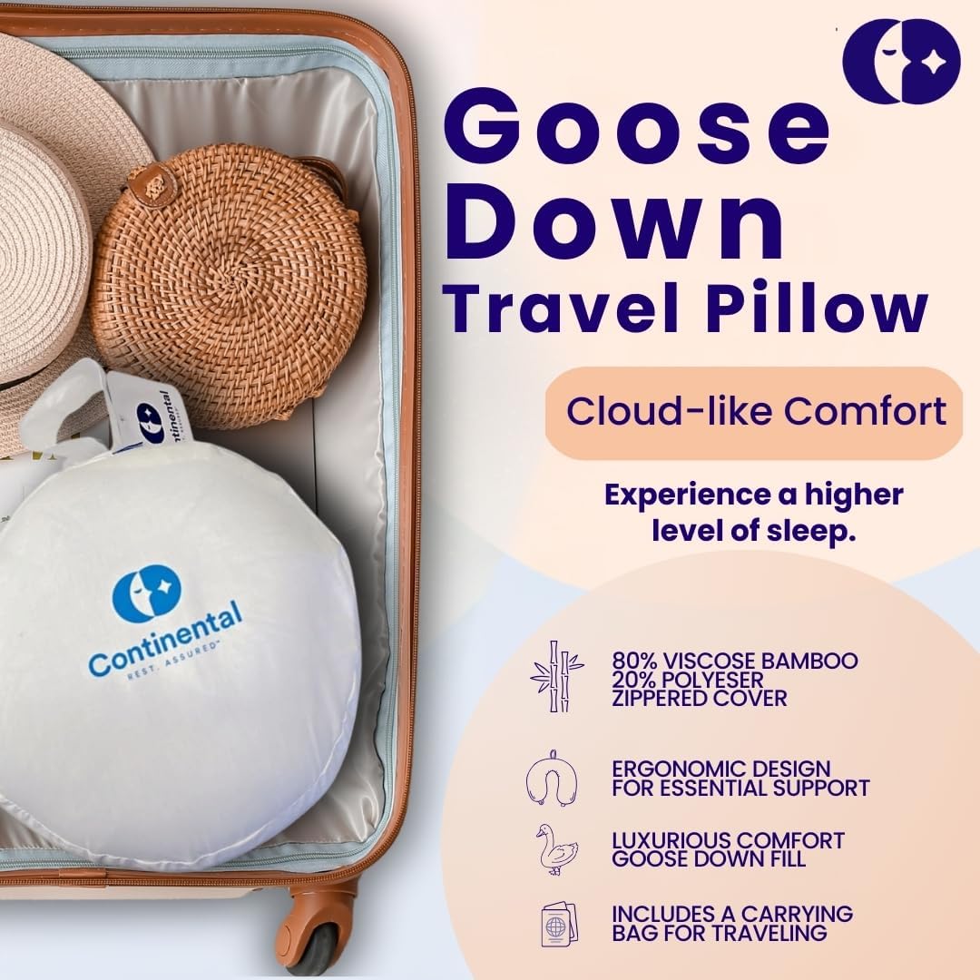 U-Shaped Travel Neck Pillow | Goose Down or Down Alternative with Bamboo Cover