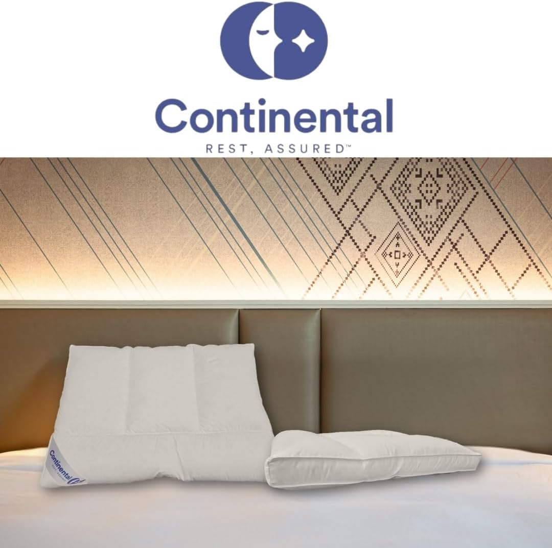 High-end hotel setting featuring a plush Continental Bedding three-chamber pillow, offering ergonomic neck support and superior loft