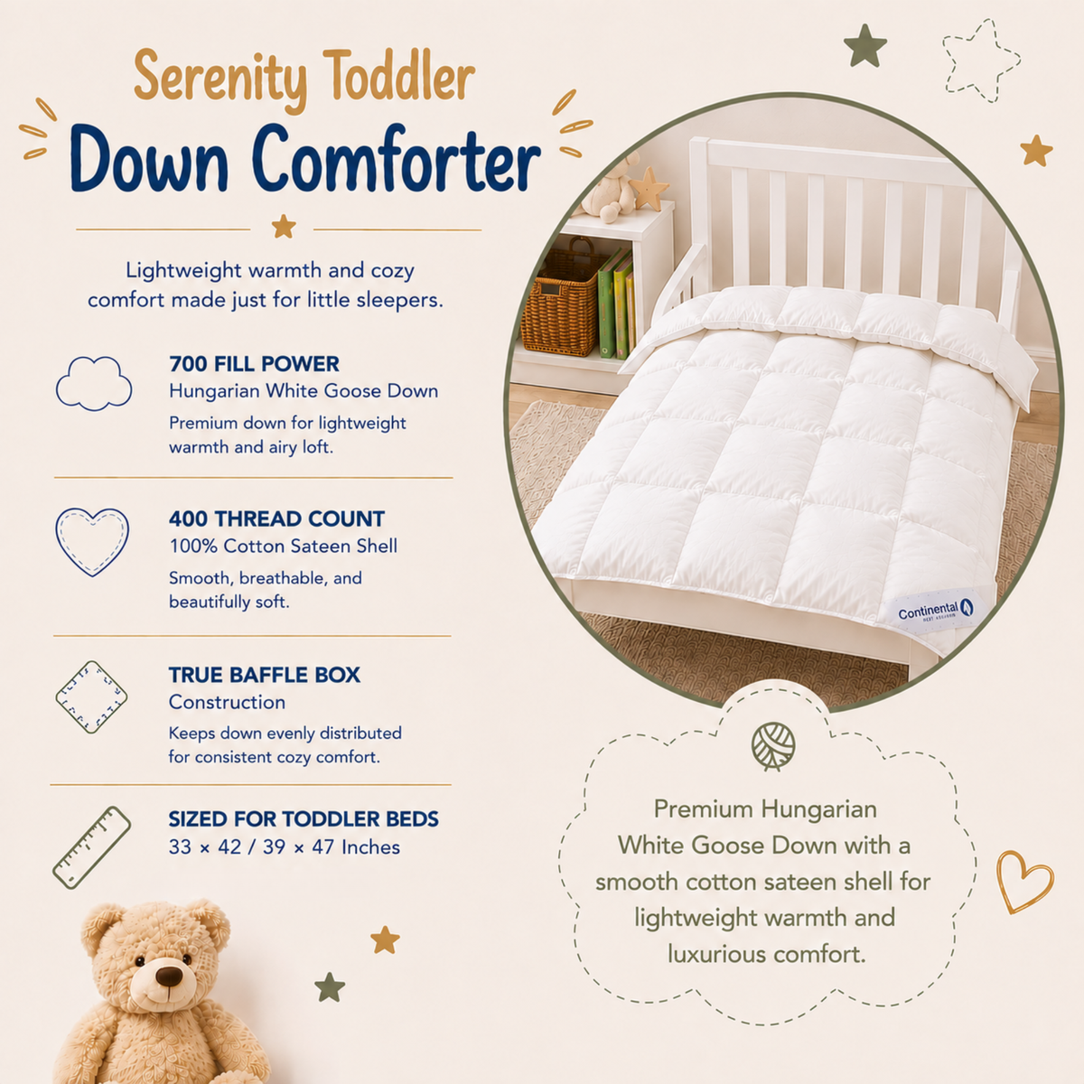 Serenity Collection Toddler White Goose Down Comforter
