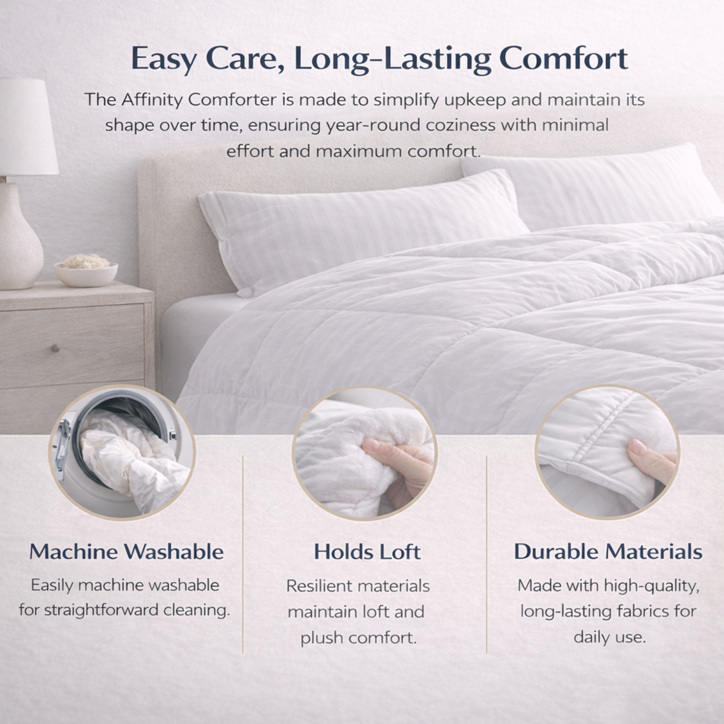 Affinity Collection | Down Alternative Duvet Insert | Box Stitch Construction | 100% Cotton Damask Striped Shell