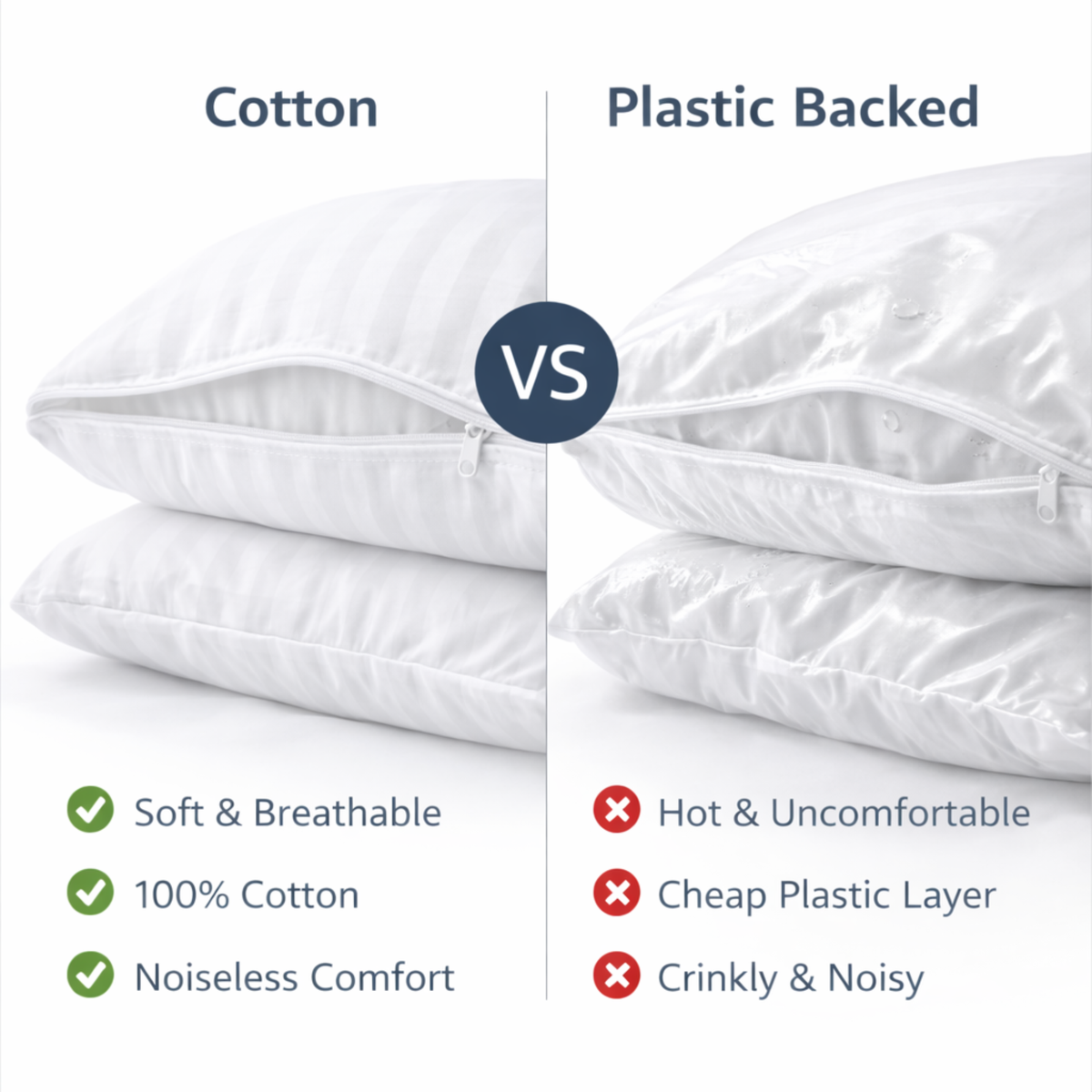 Premium 300 Thread Count 100% Cotton Zippered Pillow Protectors