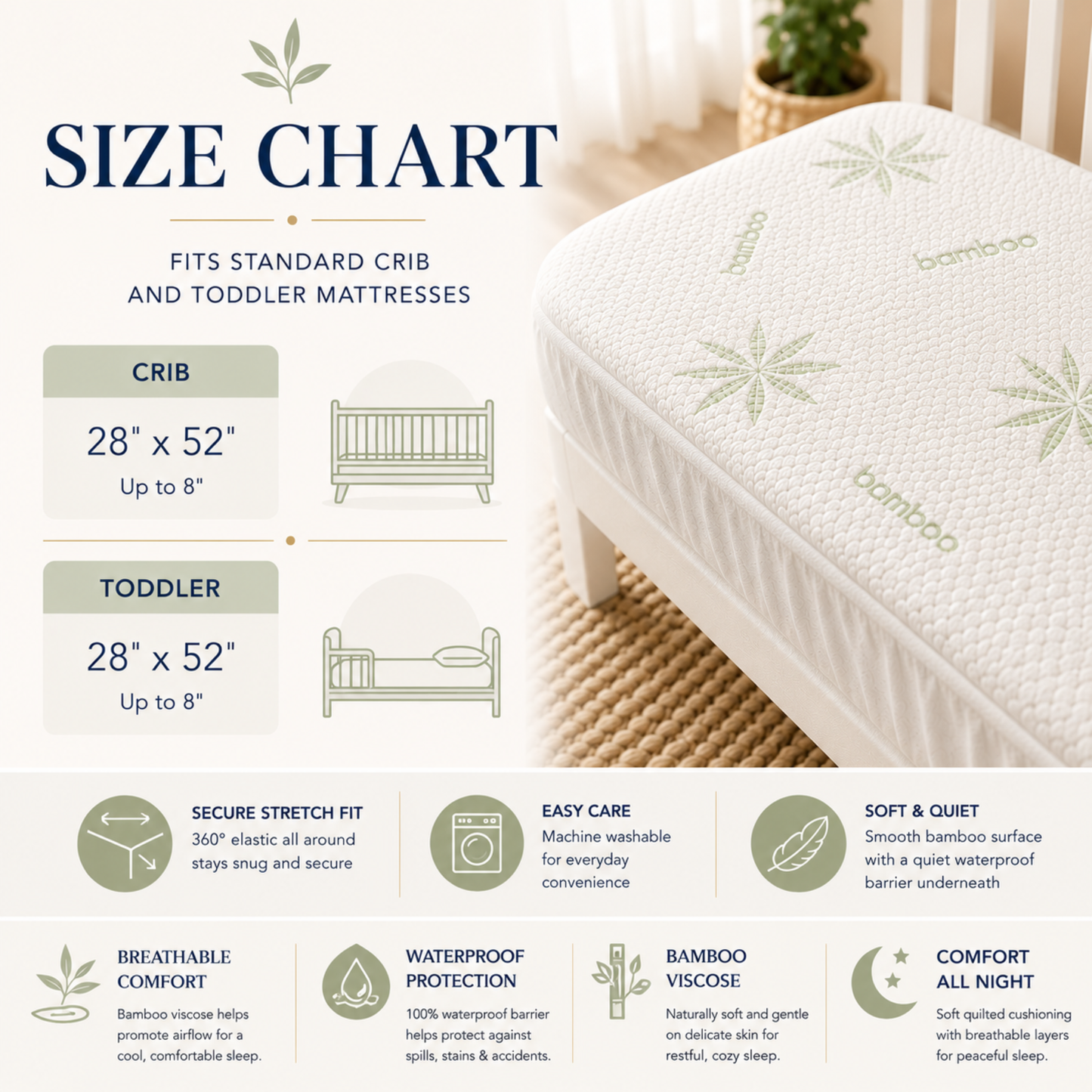 Botanic Collection Toddler Bamboo Waterproof Mattress Protector