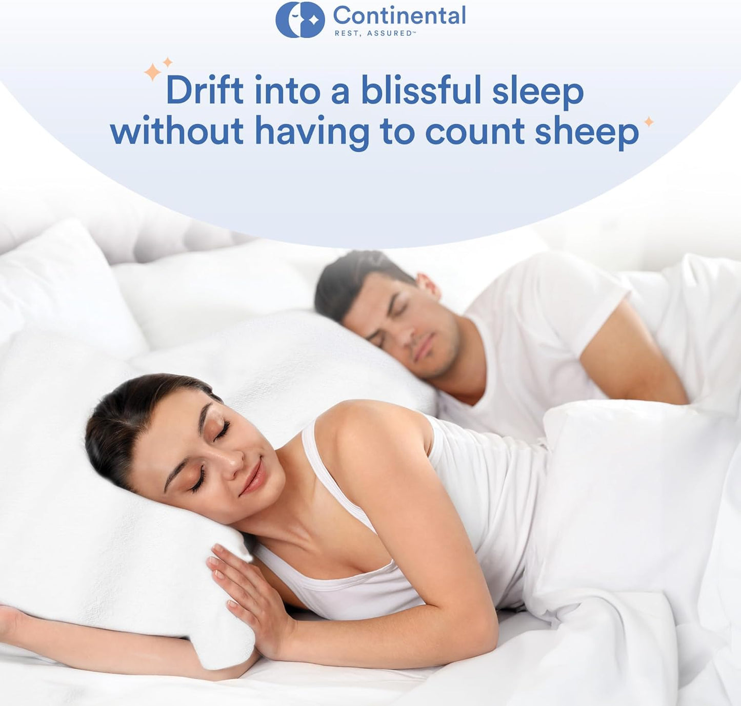 A couple sleeping comfortably on white pillows with fleece pillow protectors, illustrating the soft and relaxing sleep experience provided by the product