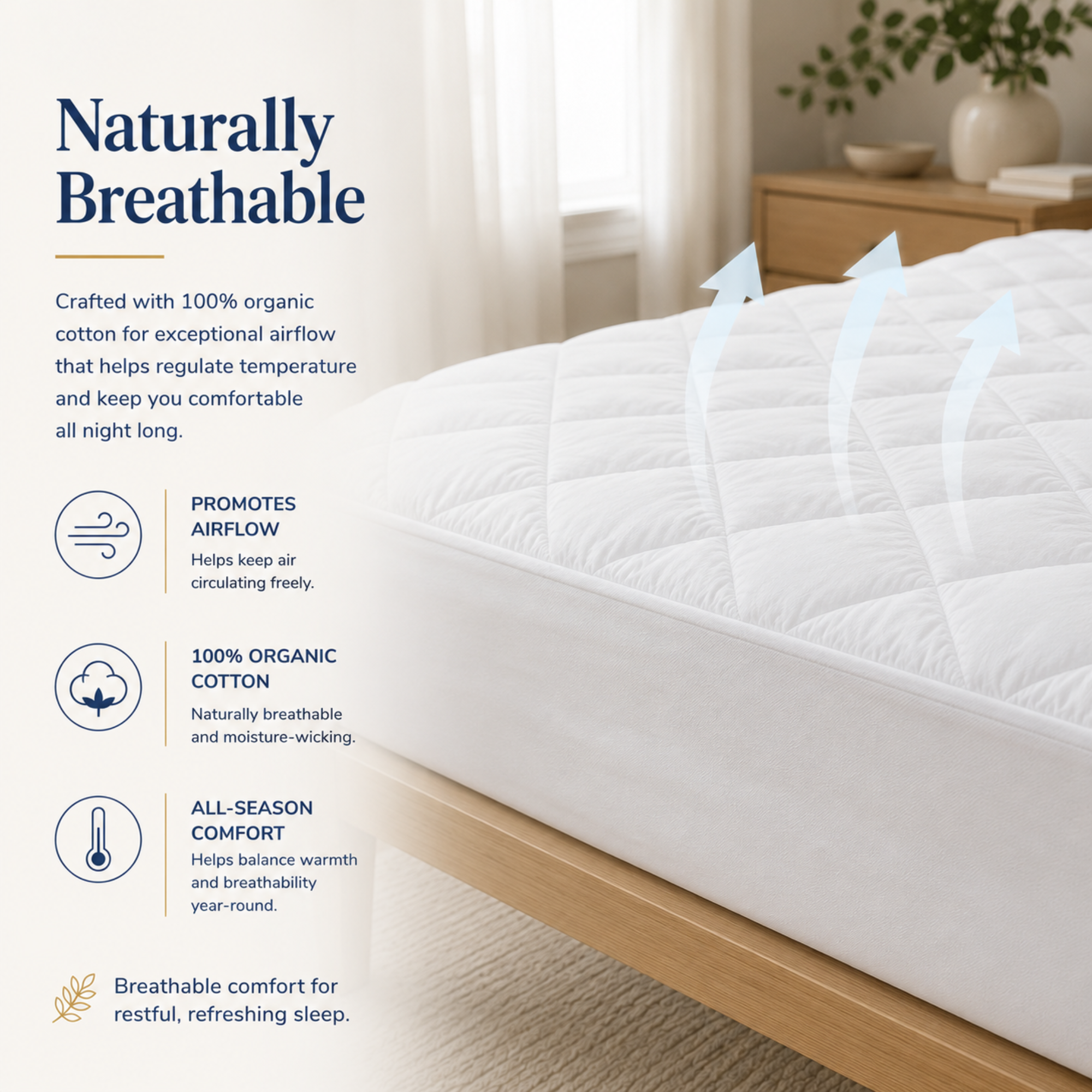 Serenity Collection Organic Cotton Quilted Mattress Pad