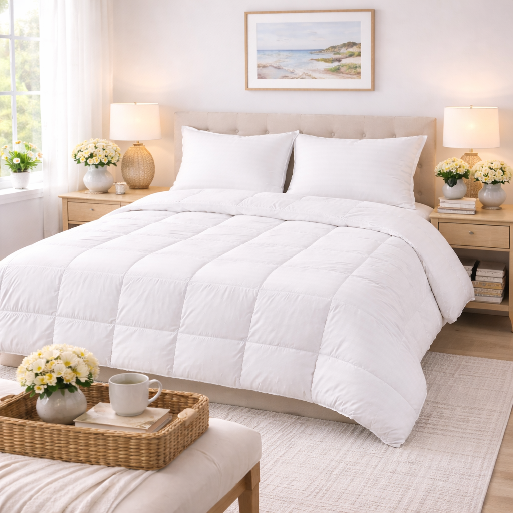 Affinity Collection | Down Alternative Duvet Insert | Box Stitch Construction | 100% Cotton Damask Striped Shell