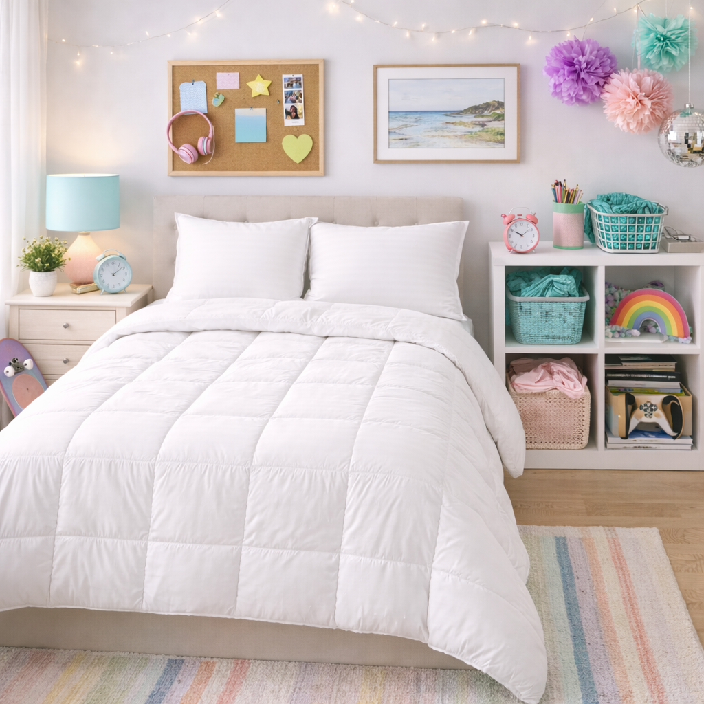 Affinity Collection | Down Alternative Duvet Insert | Box Stitch Construction | 100% Cotton Damask Striped Shell