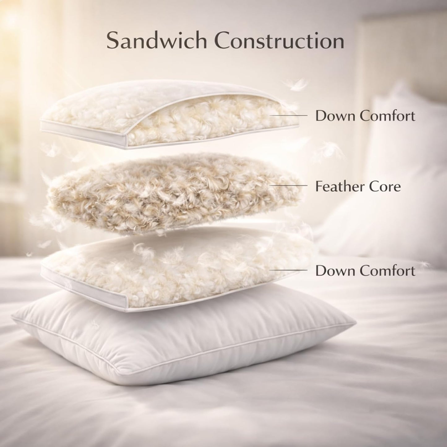 Spring Sale! - Dual Core Inner Chamber Pillow – Luxury Comfort with Goose Down and Feather Core