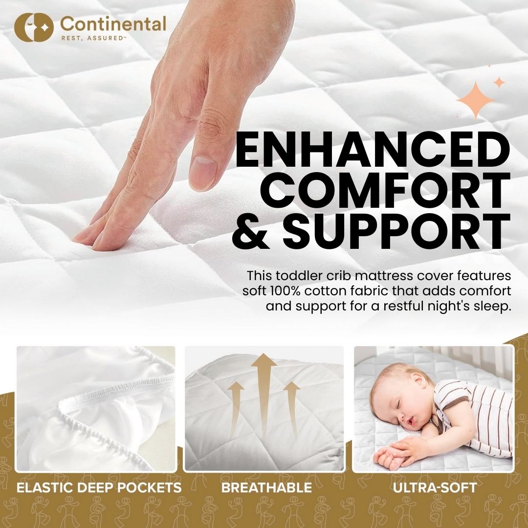 Toddler Mattress Pad – 100% Cotton, Soft & Breathable – Waterproof & Non-Waterproof Options – 28x52x8 Inches for Cribs & Toddler Beds
