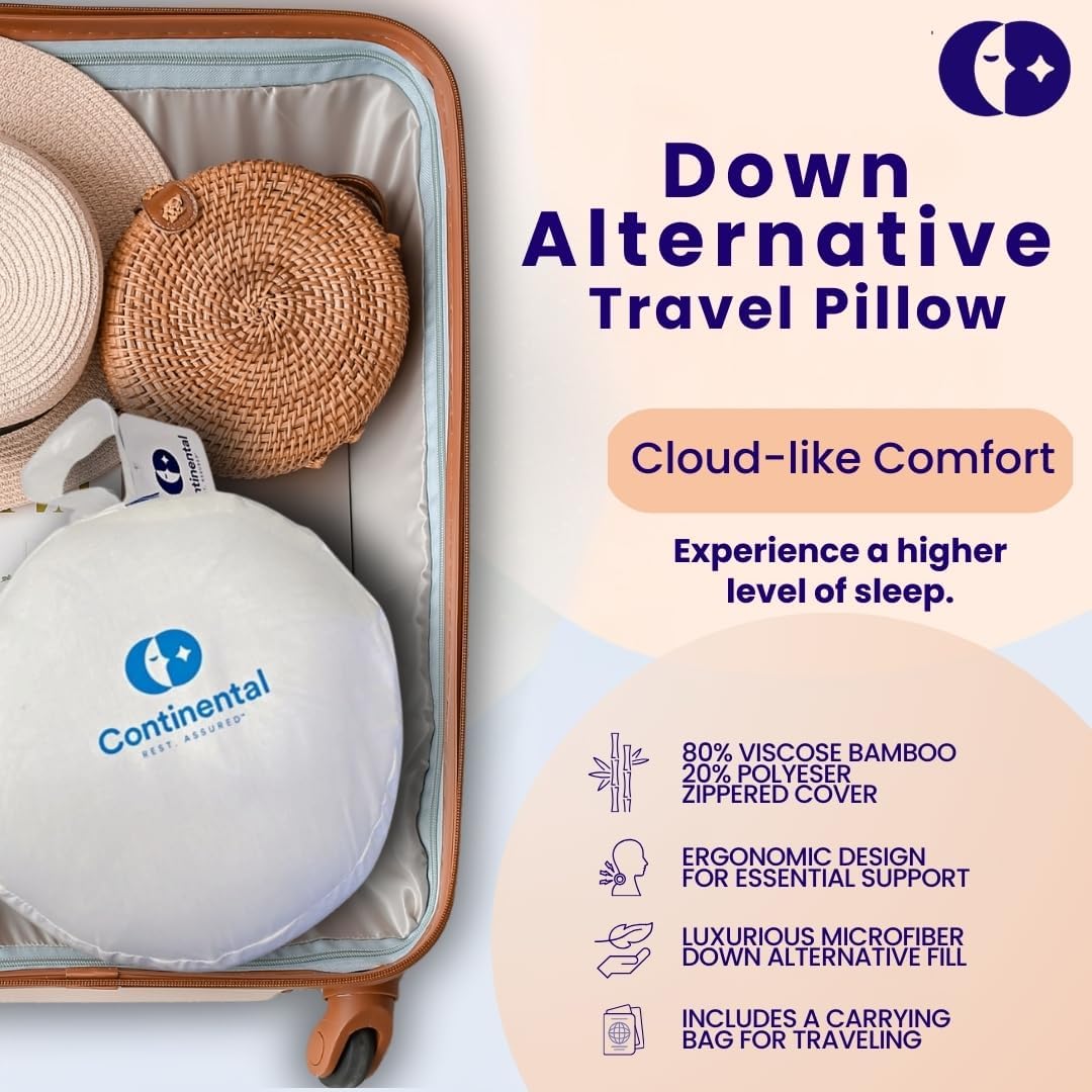 U-Shaped Travel Pillow | Goose Down or Down Alternative with Bamboo Cover, Plush Neck Support for Travel, Car, and Home